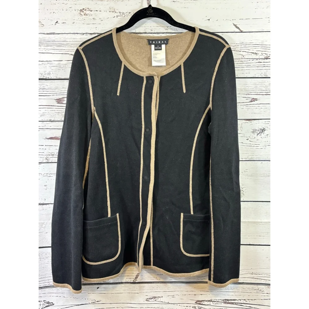 Women's Tribal Black Beige Cardigan M